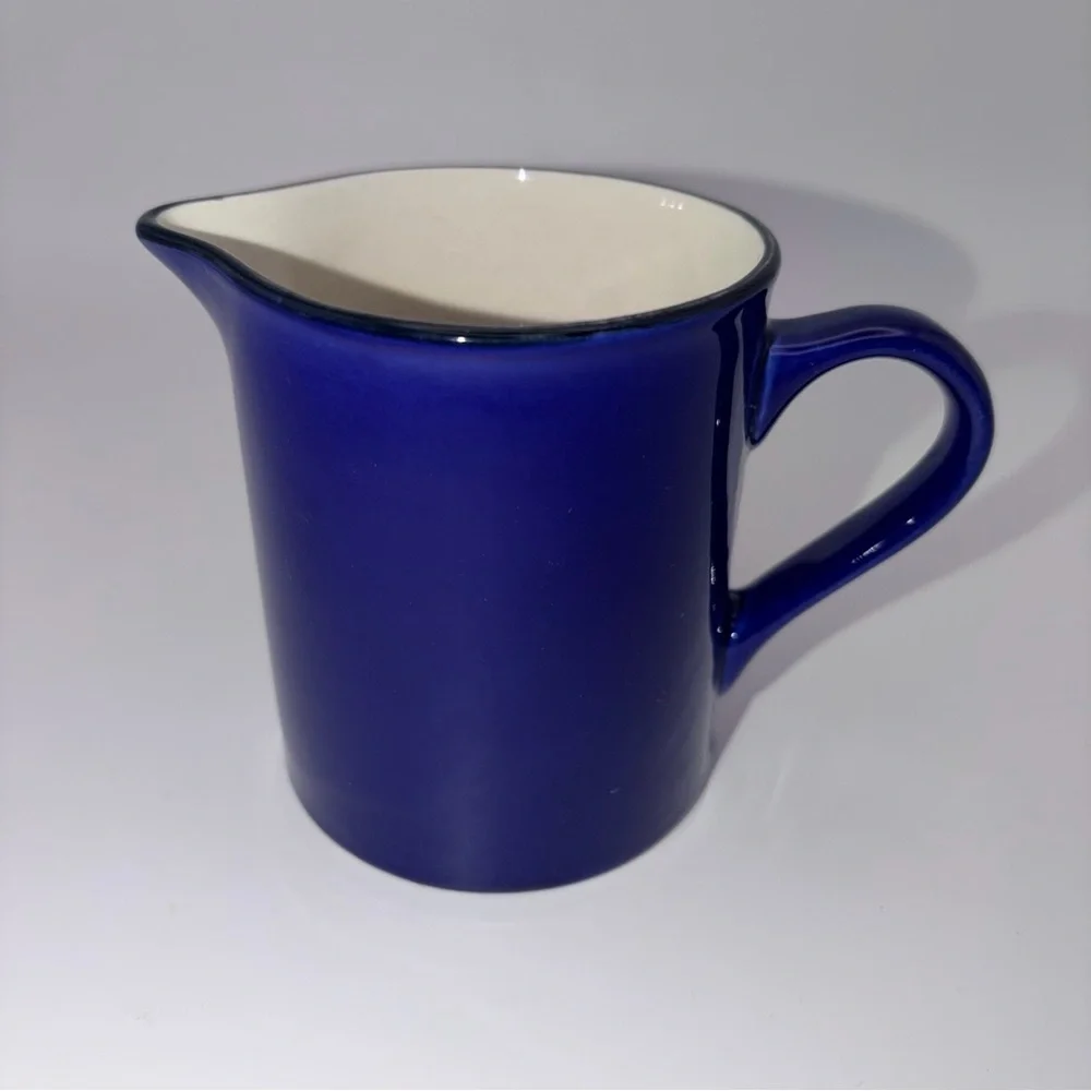 Vintage Cobalt Blue Stoneware Tea Cups Set w Sugar Bowl & Creamer - Picture 9 of 16